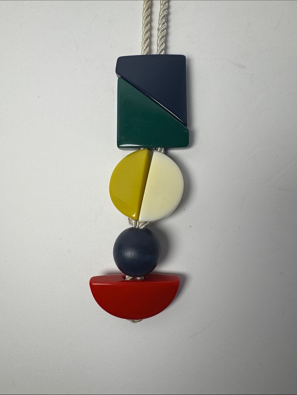 VINTAGE? Bold Modern Geometric Statement Necklace Multicolor Beads Nautical Rope